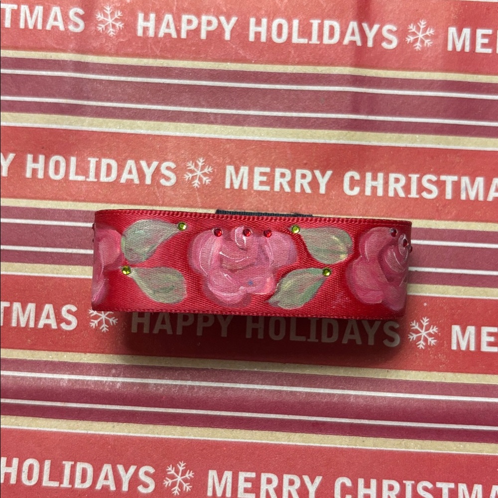 Painted Red Rose Cuff Bracelet Romantic Bohemian Boho Jewelry nOir